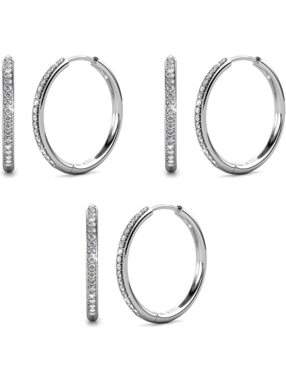 Elegant 18K White Gold-Plated Hoop Earrings Set | 3 Pairs | 25mm with Simulated
